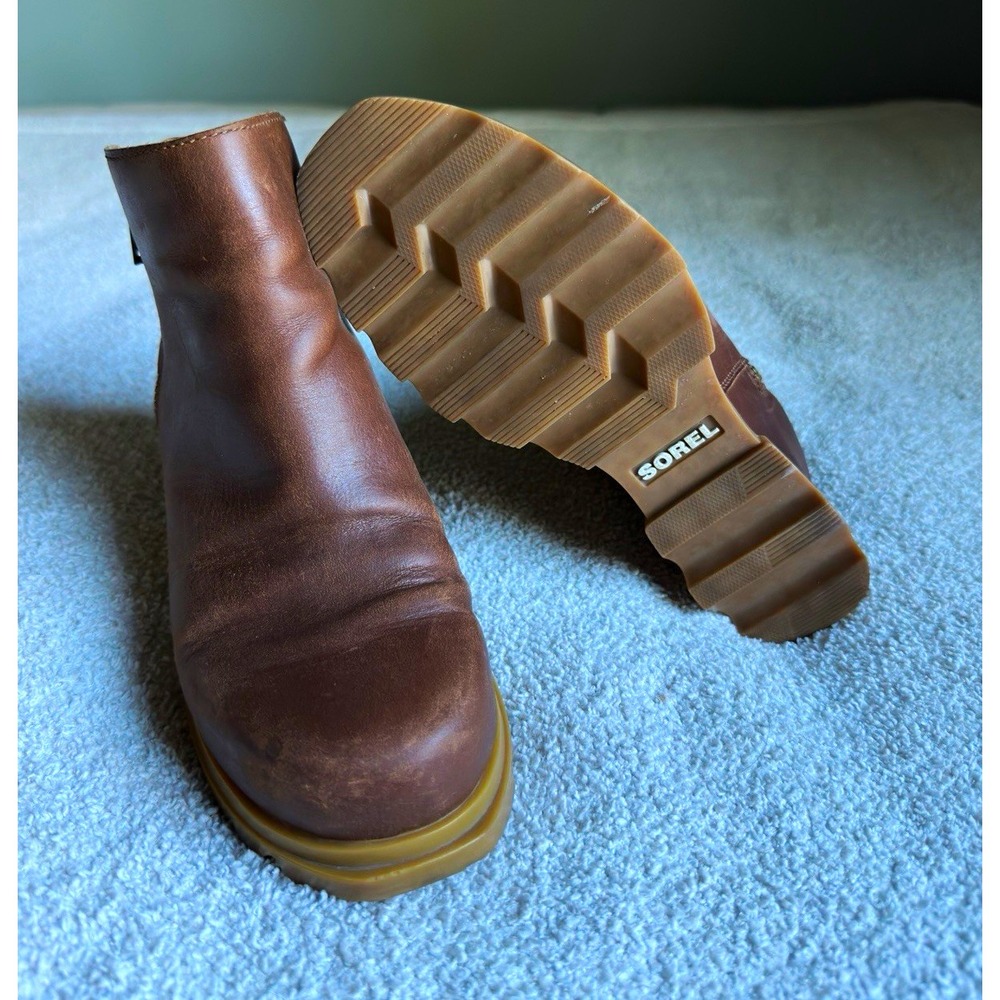 SOREL Joan of Arctic Wedge III Zip Brown Leather Ankle Boots Women 7 NL2298-256
